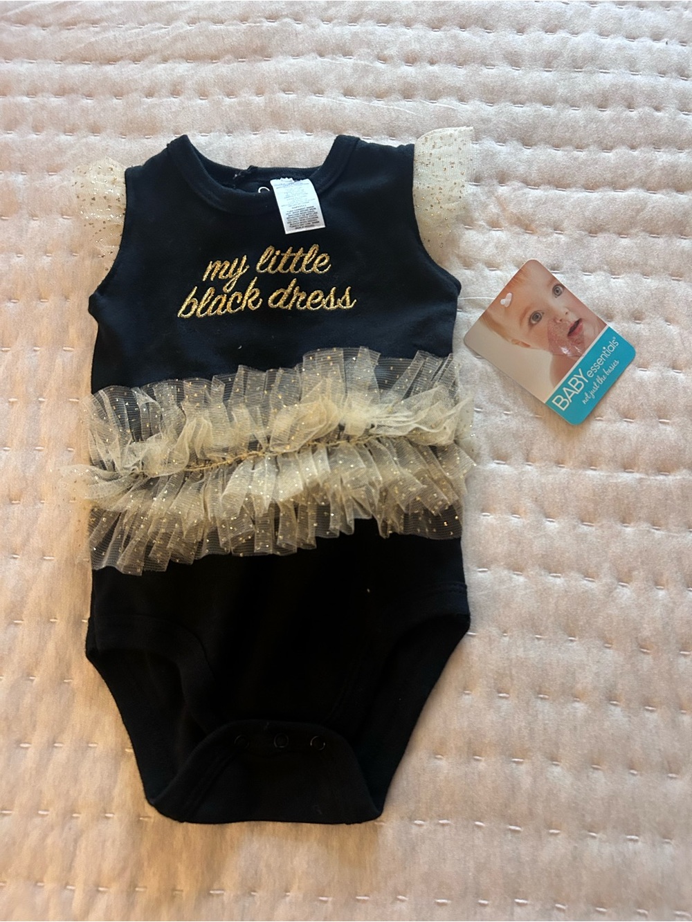 My Little Black Dress Tutu Baby Bodysuit - Black & Gold